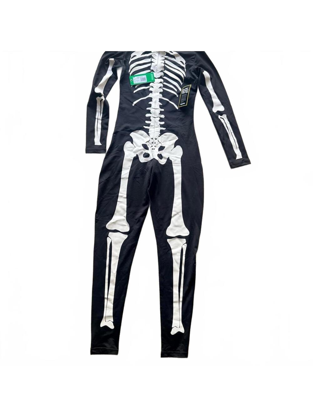 Tipsy Elves Skeleton Bodysuit Onesie‎ Adult Small Black White Halloween Costume